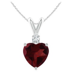 Natural Heart-Shaped 1.85ct Garnet Pendant with Diamond in Platinum