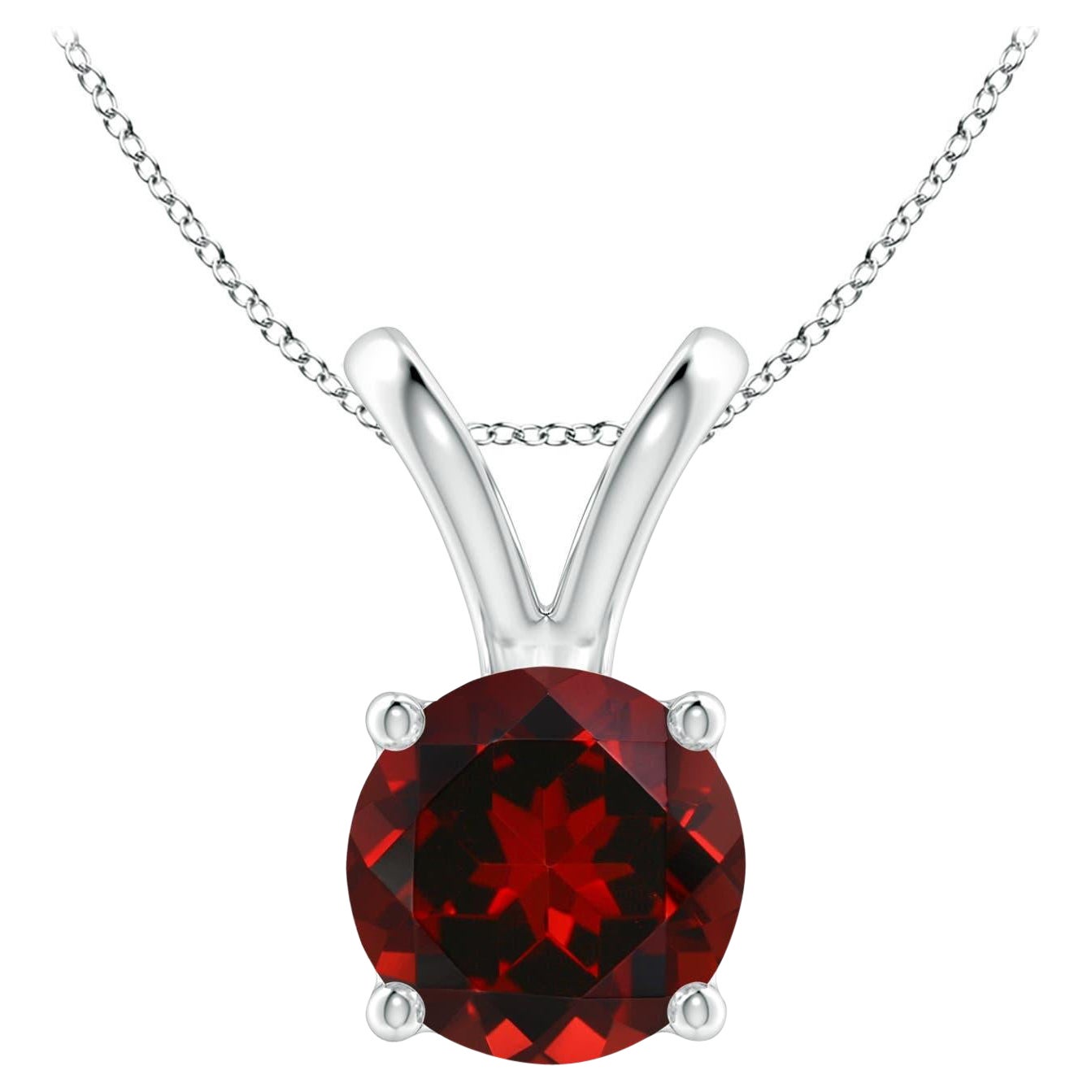 Natural V-Bale Round 2.2ct Garnet Solitaire Pendant in 14K White Gold