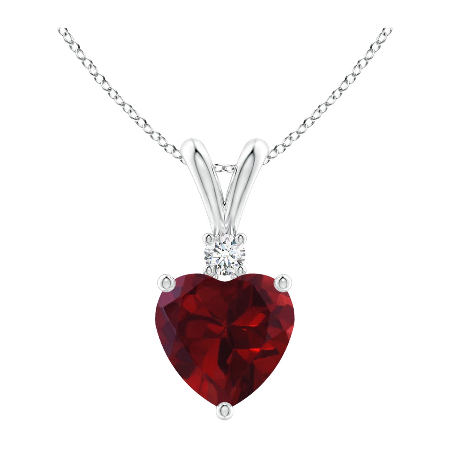 Natural Heart-Shaped 0.90ct Garnet Pendant with Diamond in Platinum