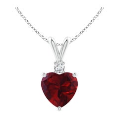Natural Heart-Shaped 0.90ct Garnet Pendant with Diamond in Platinum
