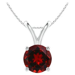 Natural V-Bale Round 3.2ct Garnet Solitaire Pendant in 14K White Gold