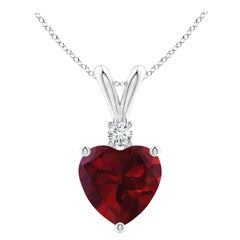 Natural Heart-Shaped 1.4ct Garnet Pendant with Diamond in Platinum