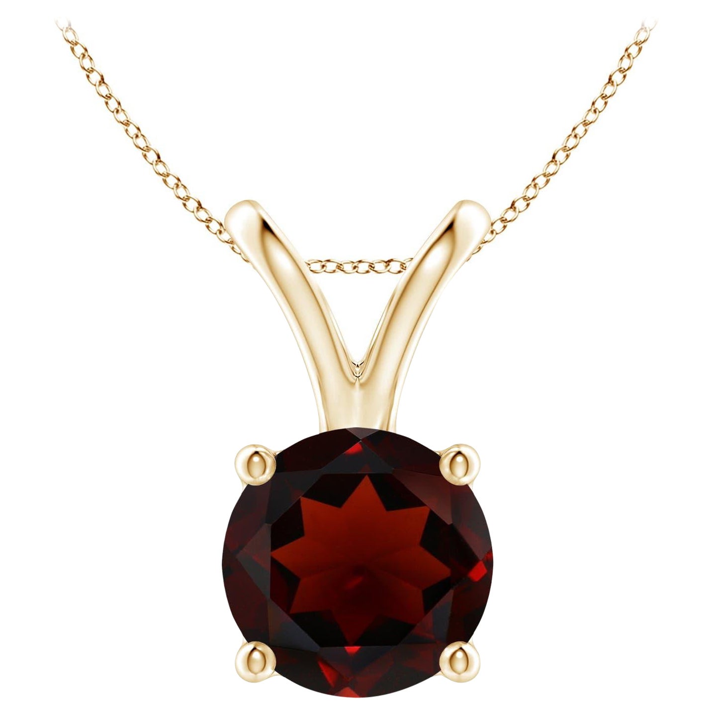 Natural V-Bale Round 3.2ct Garnet Solitaire Pendant in 14K Yellow Gold For Sale