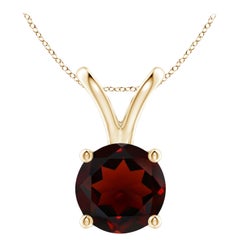 Natural V-Bale Round 3.2ct Garnet Solitaire Pendant in 14K Yellow Gold