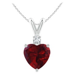 Natural Heart-Shaped 1.85ct Garnet Pendant with Diamond in Platinum