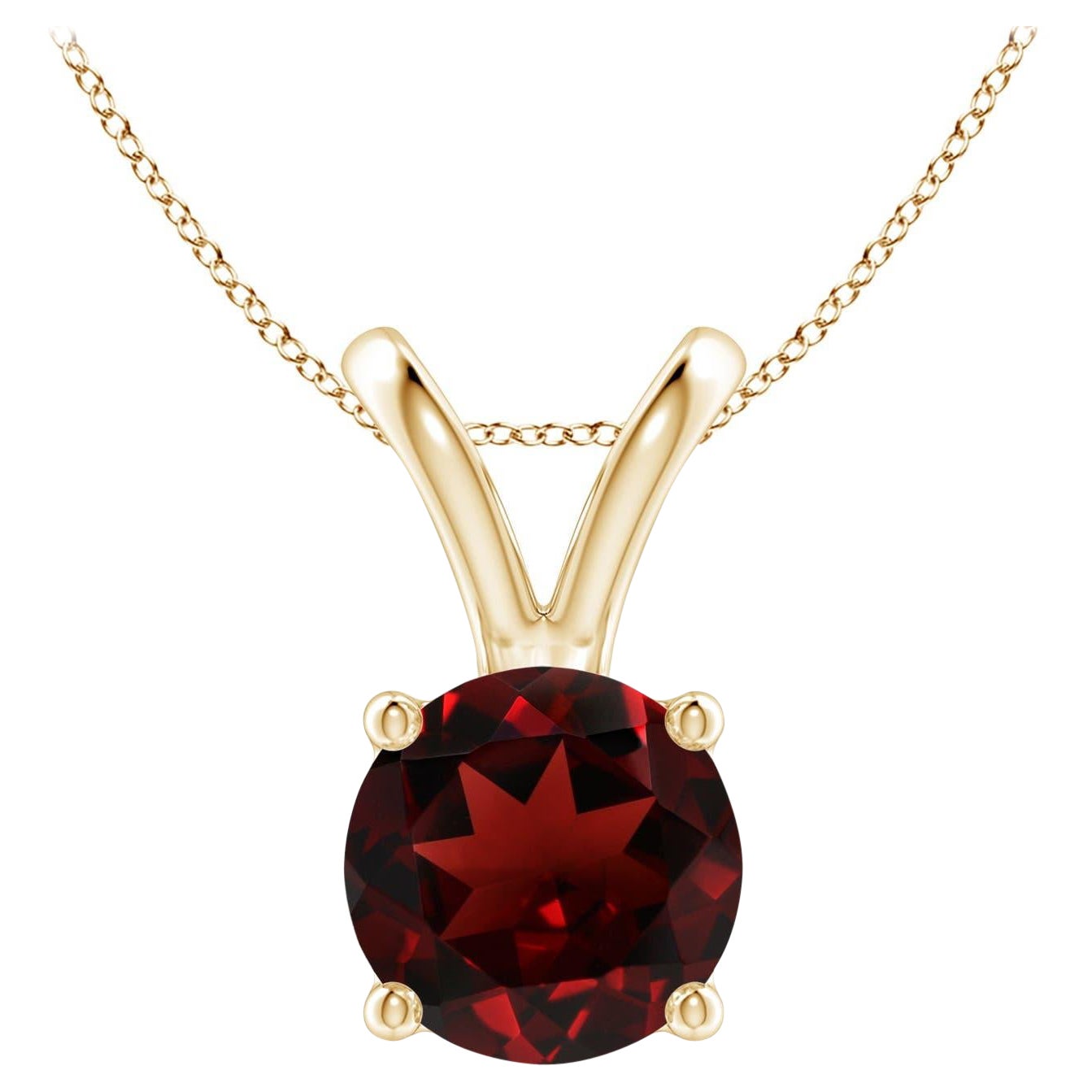 Natural V-Bale Round 2.2ct Garnet Solitaire Pendant in 14K Yellow Gold For Sale