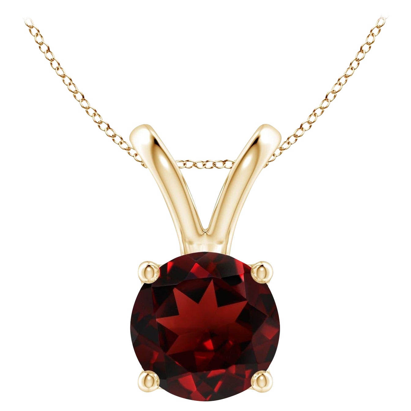 Natural V-Bale Round 2.2ct Garnet Solitaire Pendant in 14K Yellow Gold