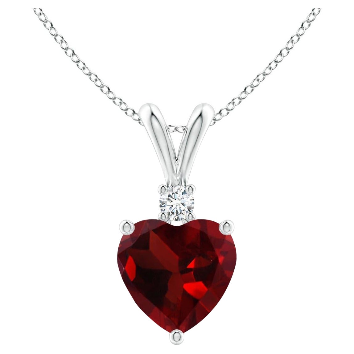 Pendentif en platine avec grenat naturel en forme de cœur de 0,90 carat et diamants en vente