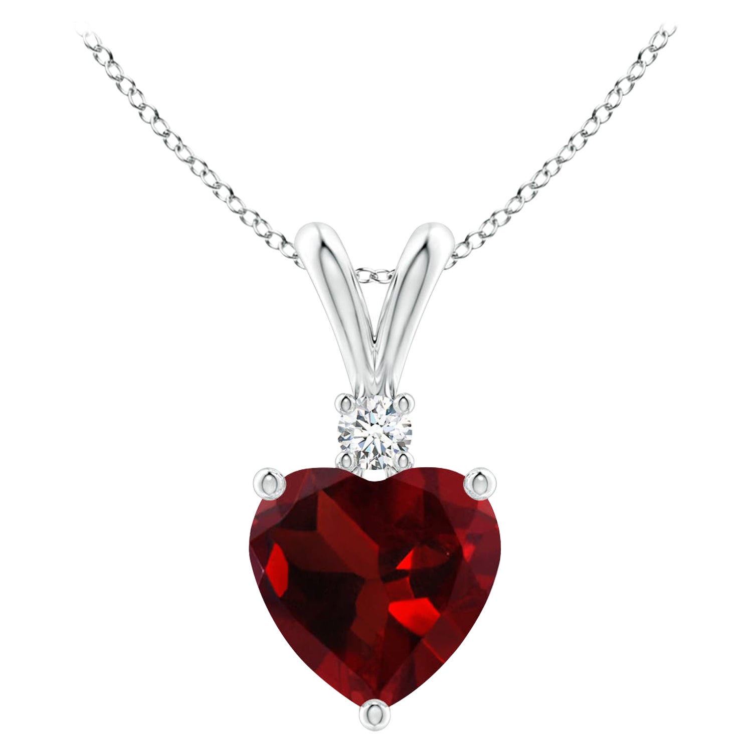 Natural Heart-Shaped 0.90ct Garnet Pendant with Diamond in Platinum