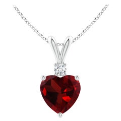 Natural Heart-Shaped 0.90ct Garnet Pendant with Diamond in Platinum
