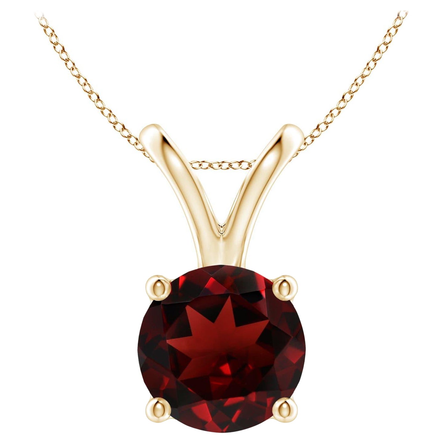 Natural V-Bale Round 3.2ct Garnet Solitaire Pendant in 14K Yellow Gold
