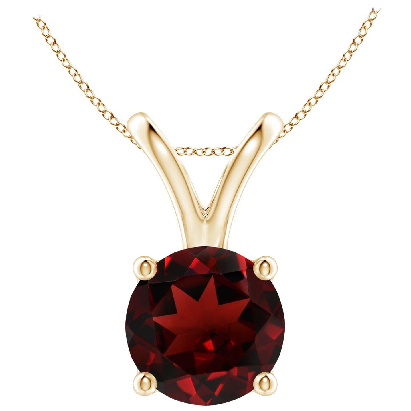 Natural V-Bale Round 3.2ct Garnet Solitaire Pendant in 14K Yellow Gold