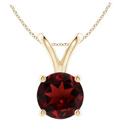 Natural V-Bale Round 3.2ct Garnet Solitaire Pendant in 14K Yellow Gold