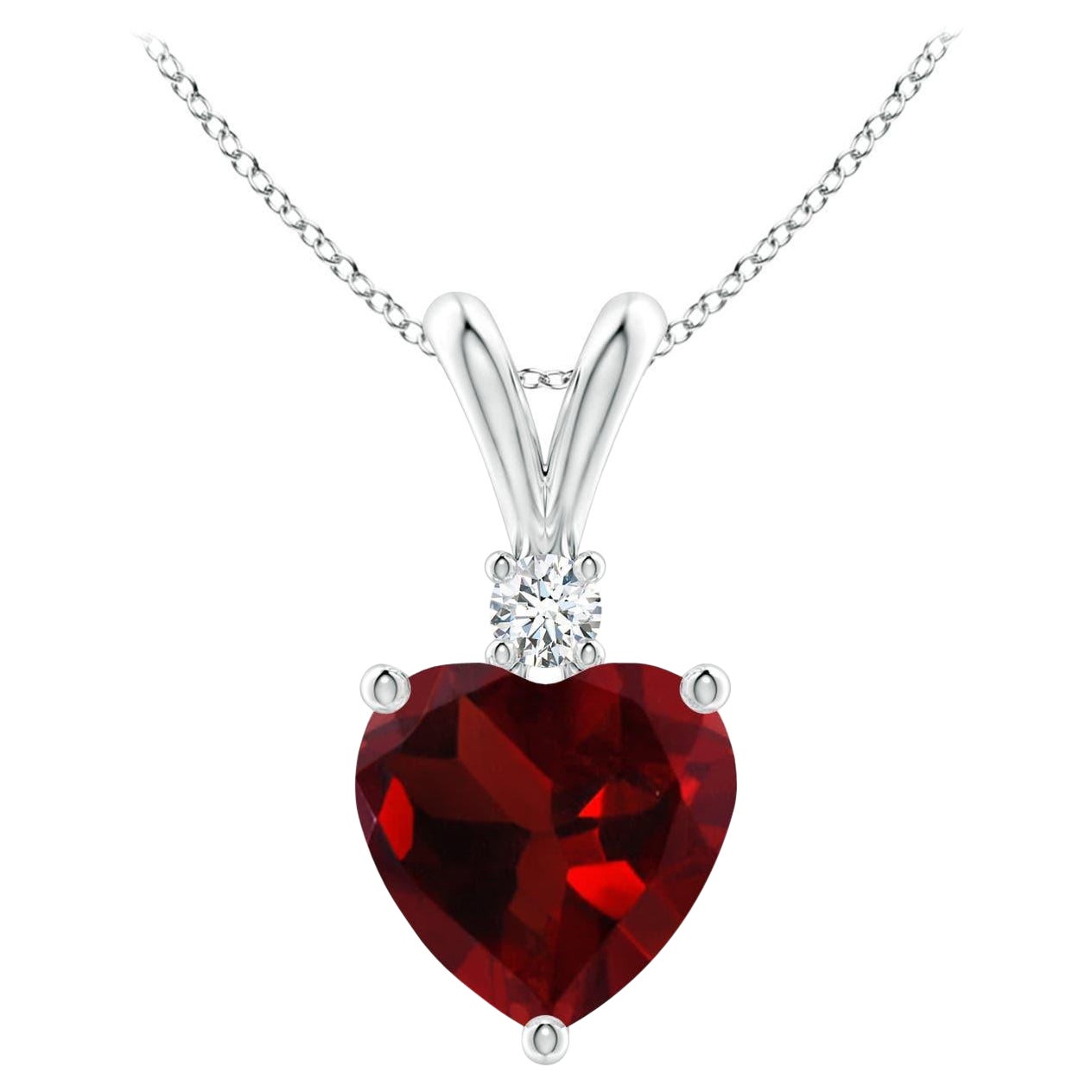 Natural Heart-Shaped 1.4ct Garnet Pendant with Diamond in Platinum