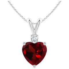 Natural Heart-Shaped 1.4ct Garnet Pendant with Diamond in Platinum
