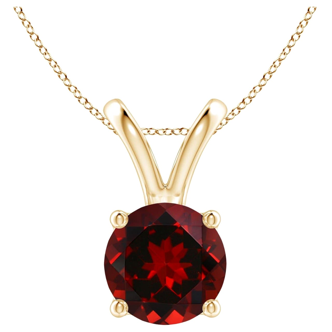 Natural V-Bale Round 2.2ct Garnet Solitaire Pendant in 14K Yellow Gold For Sale