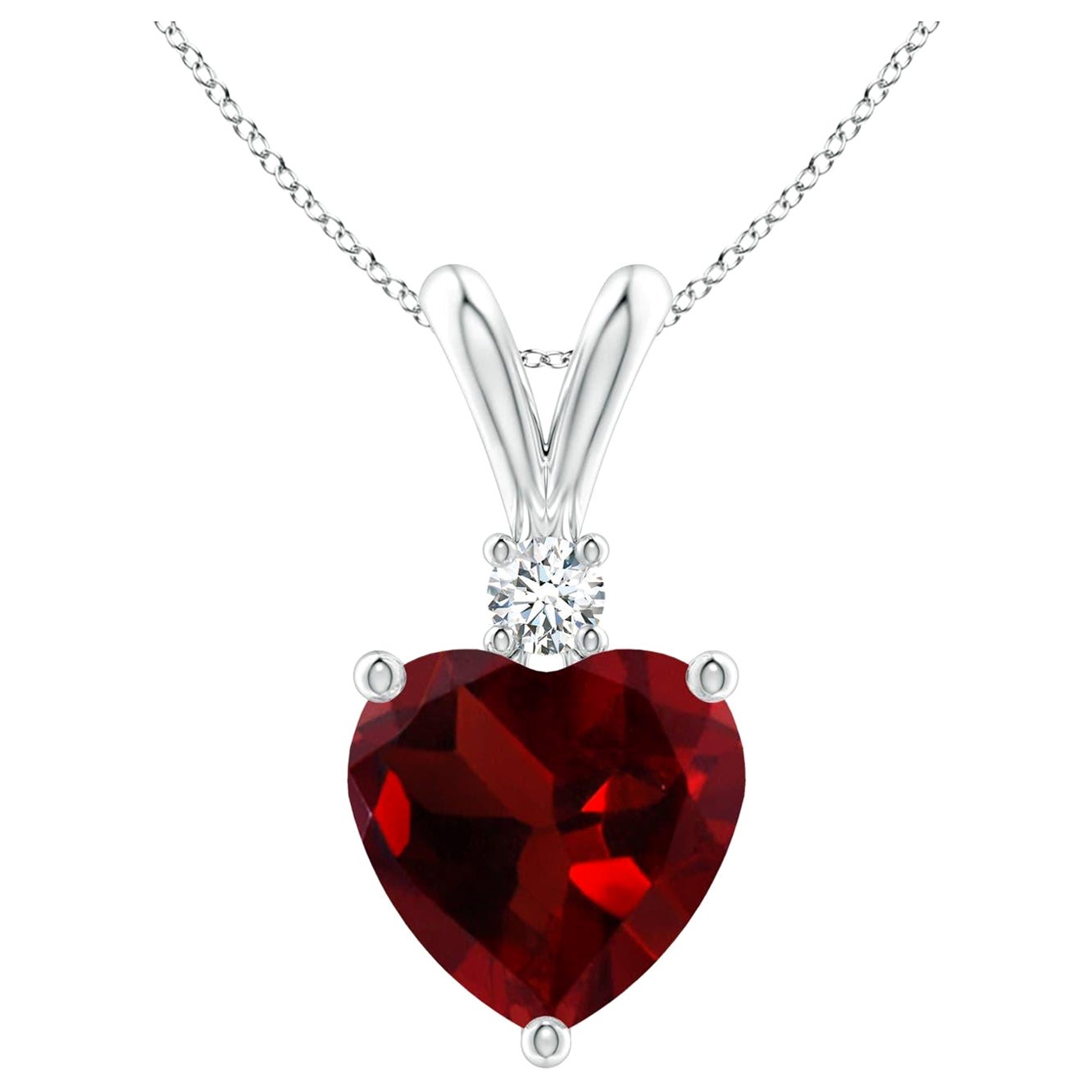 Natural Heart-Shaped 1.85ct Garnet Pendant with Diamond in Platinum
