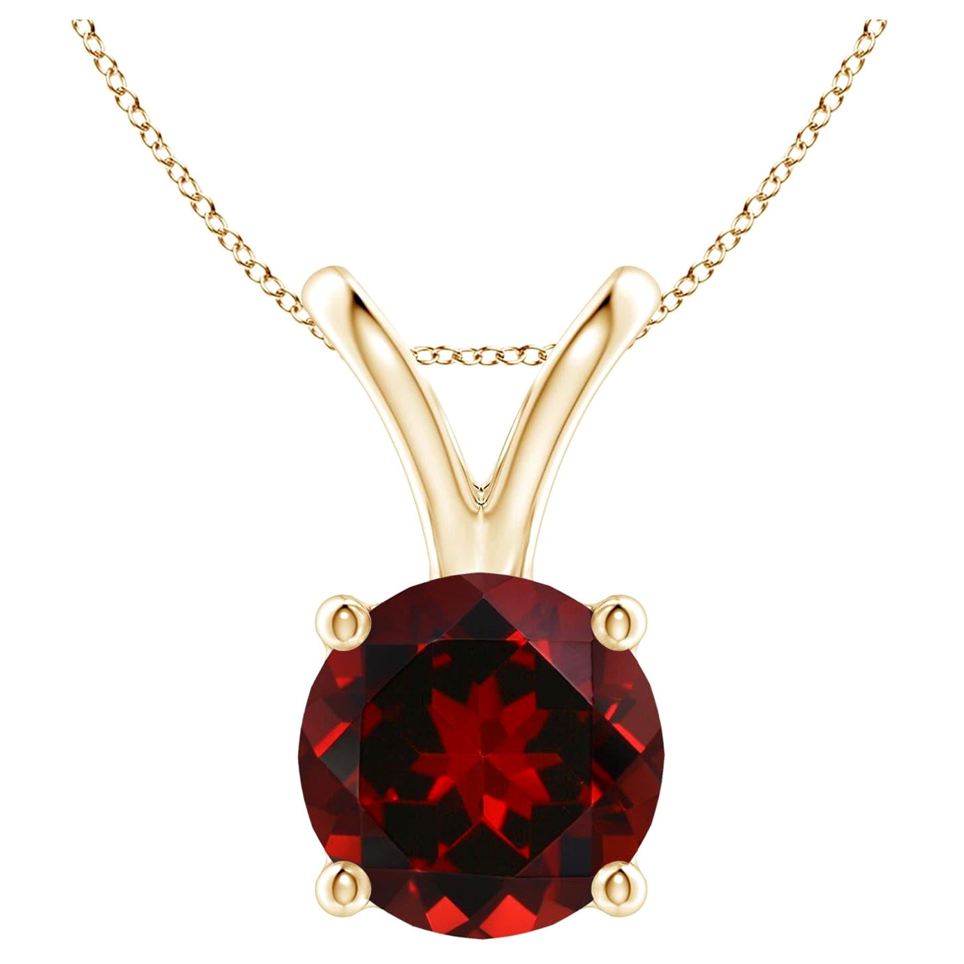 Natural V-Bale Round 3.2ct Garnet Solitaire Pendant in 14K Yellow Gold For Sale