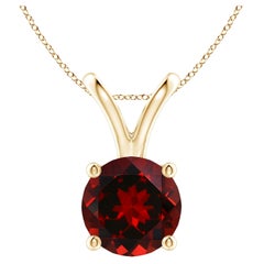 Natural V-Bale Round 3.2ct Garnet Solitaire Pendant in 14K Yellow Gold