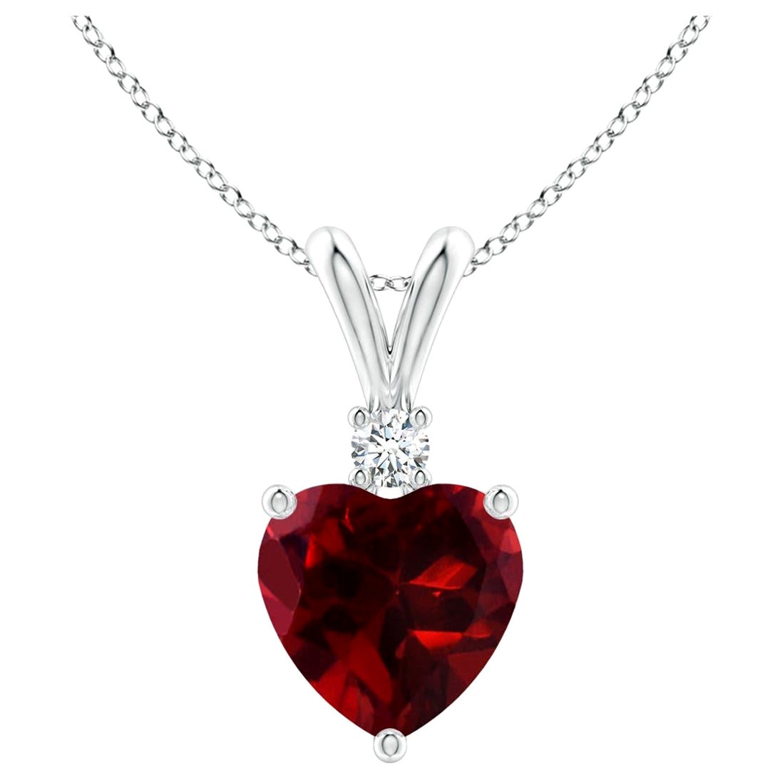 Natural Heart-Shaped 0.90ct Garnet Pendant with Diamond in Platinum For Sale