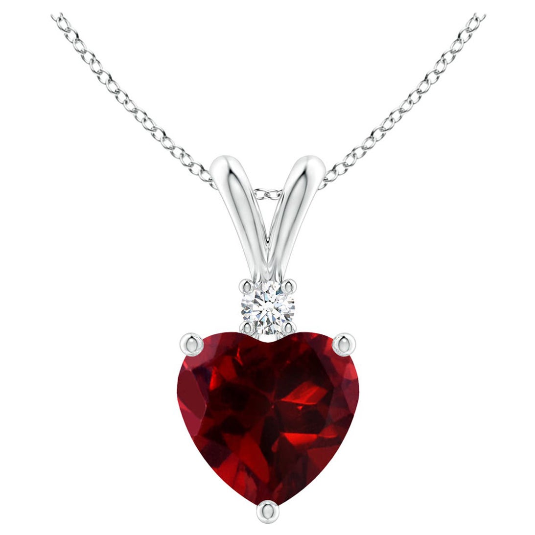 Natural Heart-Shaped 0.90ct Garnet Pendant with Diamond in Platinum