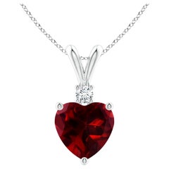 Natural Heart-Shaped 1.4ct Garnet Pendant with Diamond in Platinum