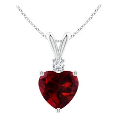 Natural Heart-Shaped 1.4ct Garnet Pendant with Diamond in Platinum