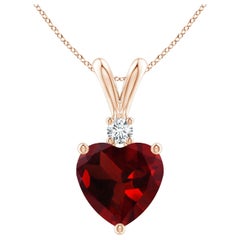 Natural Heart-Shaped 1.85ct Garnet Pendant with Diamond in 14ct Rose Gold