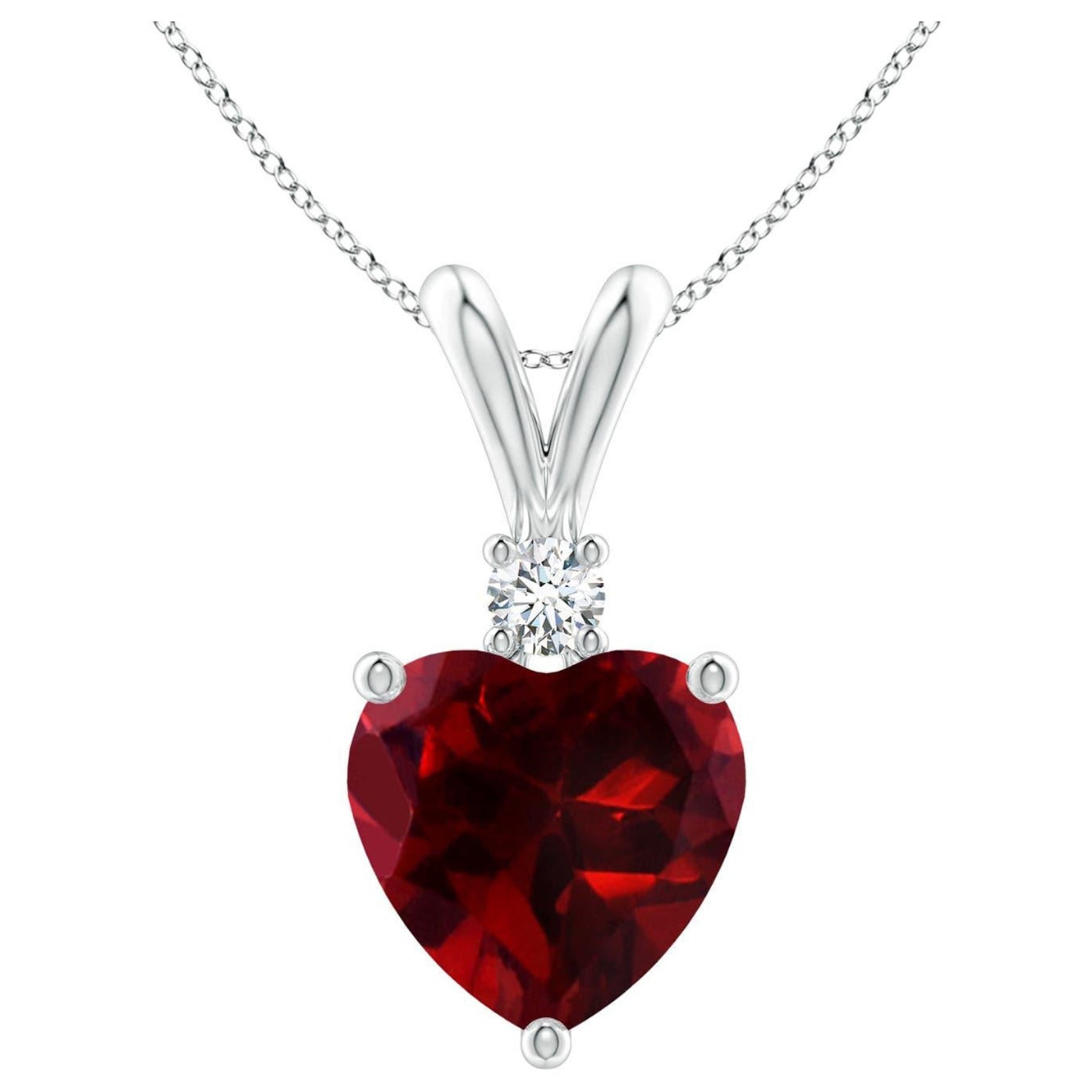 Natural Heart-Shaped 1.85ct Garnet Pendant with Diamond in Platinum For Sale