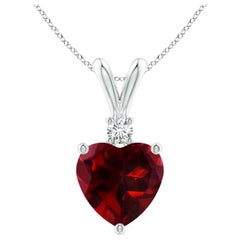 Natural Heart-Shaped 1.85ct Garnet Pendant with Diamond in Platinum