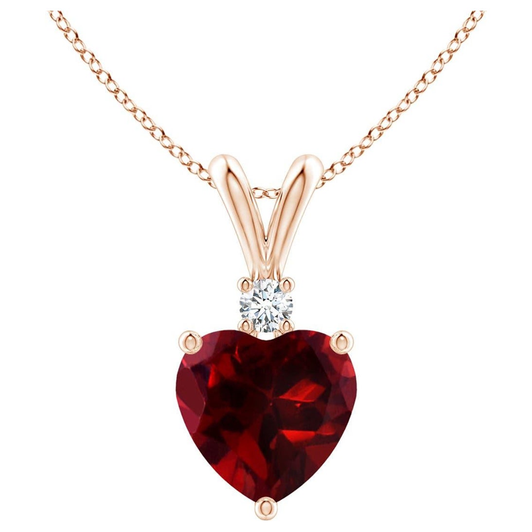 Natural Heart-Shaped 0.90ct Garnet Pendant with Diamond in 14ct Rose Gold