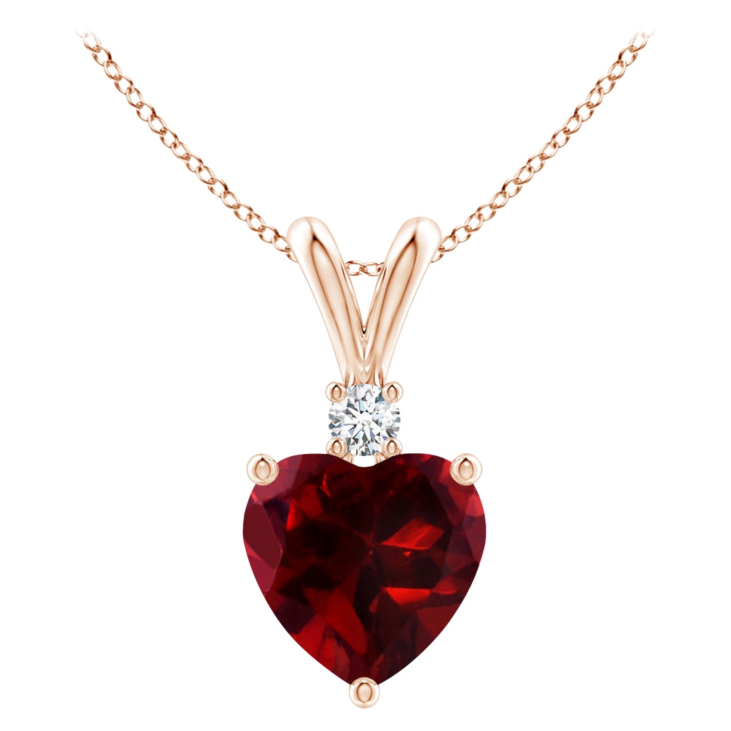 Natural Heart-Shaped 0.90ct Garnet Pendant with Diamond in 14ct Rose Gold For Sale