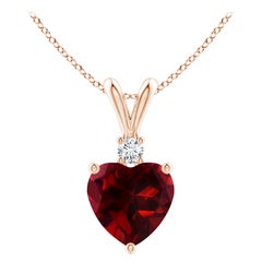 Natural Heart-Shaped 0.90ct Garnet Pendant with Diamond in 14ct Rose Gold