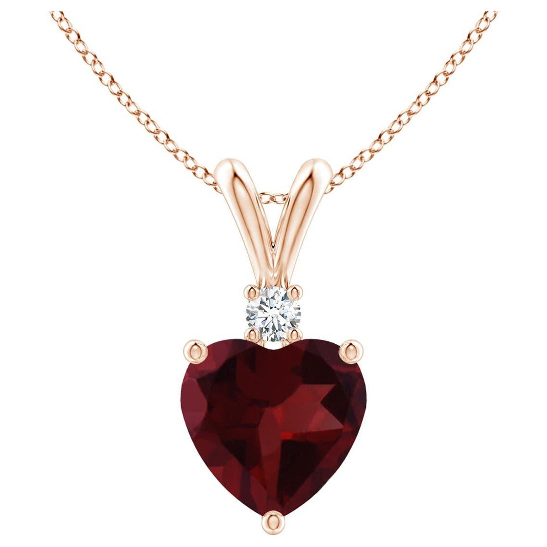 Natural Heart-Shaped 0.90ct Garnet Pendant with Diamond in 14ct Rose Gold For Sale
