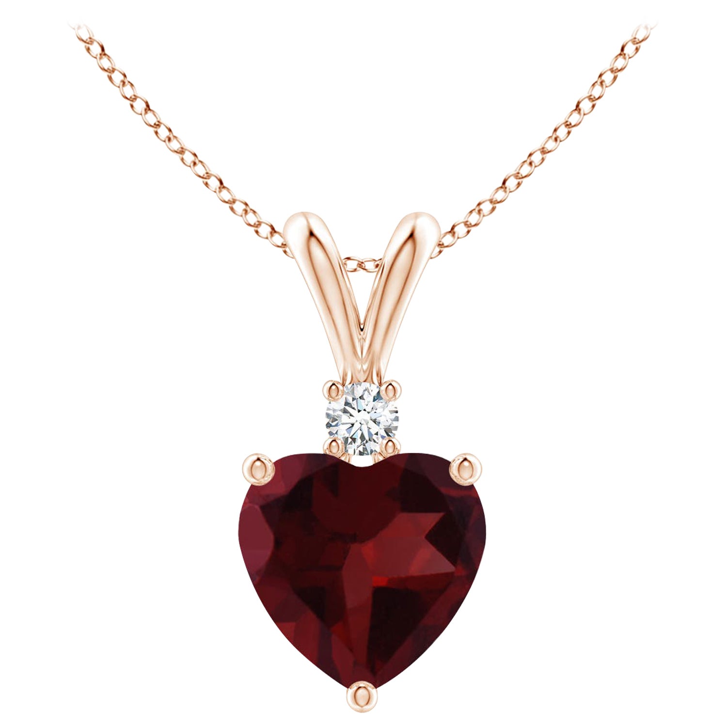 Natural Heart-Shaped 0.90ct Garnet Pendant with Diamond in 14ct Rose Gold