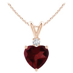Natural Heart-Shaped 0.90ct Garnet Pendant with Diamond in 14ct Rose Gold