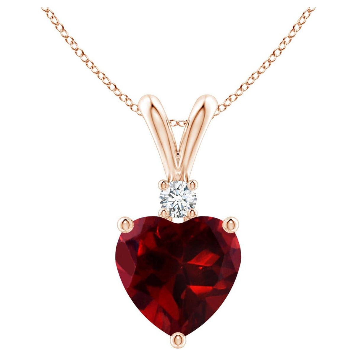 Natural Heart-Shaped 1.4ct Garnet Pendant with Diamond in 14ct Rose Gold For Sale