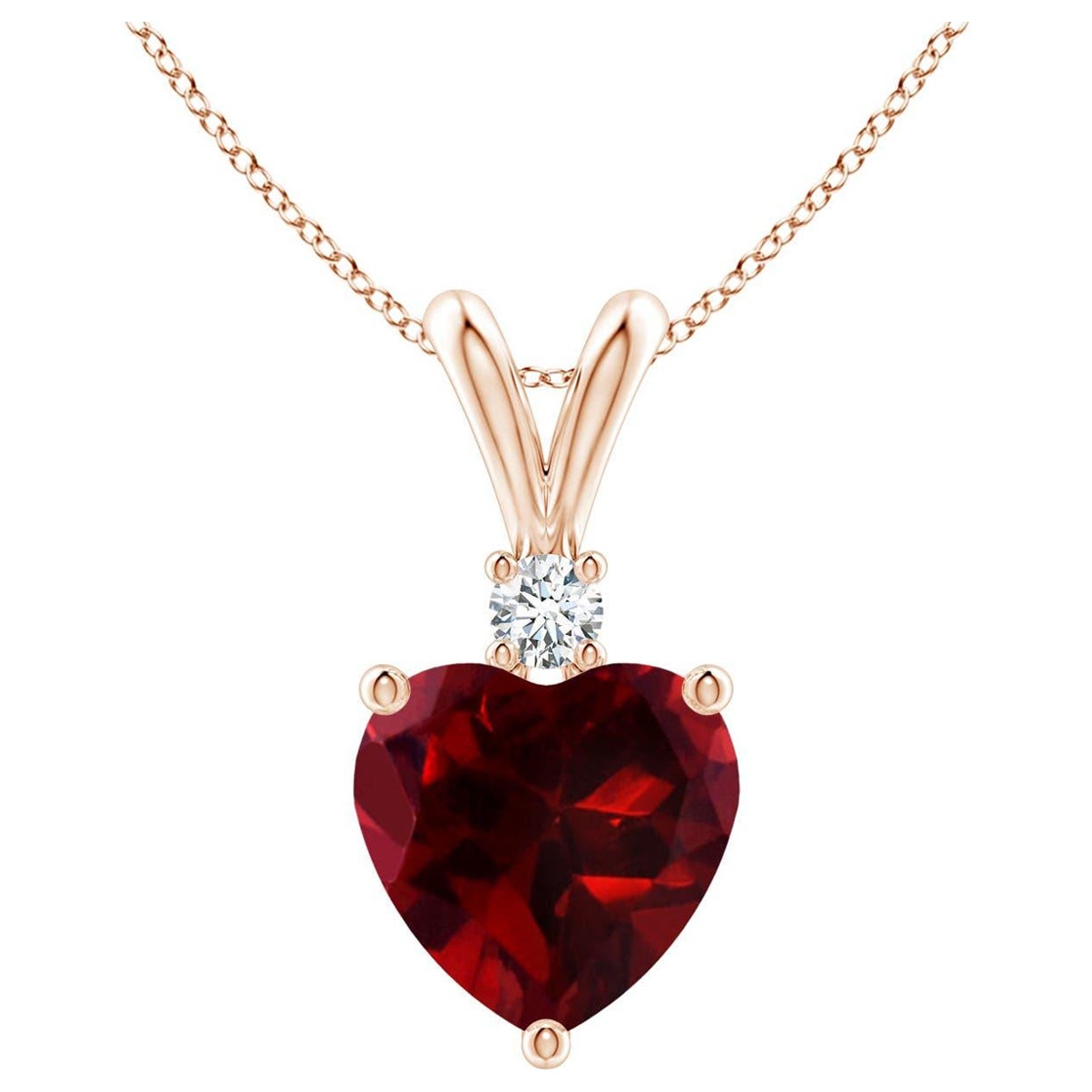 Pendentif en or rose 14 carats avec grenat naturel en forme de cœur de 1,4 carat et diamants