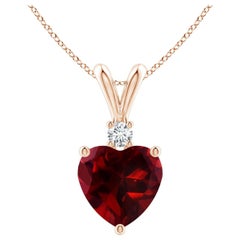 Natural Heart-Shaped 1.4ct Garnet Pendant with Diamond in 14ct Rose Gold