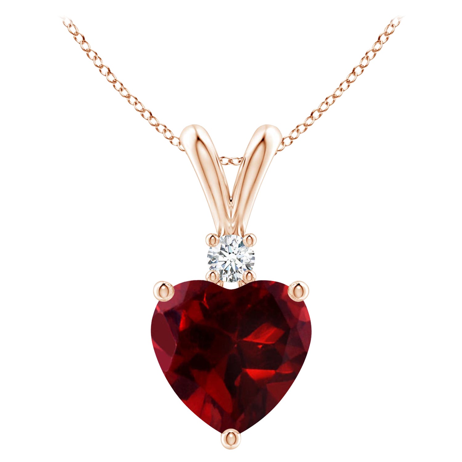 Natural Heart-Shaped 1.4ct Garnet Pendant with Diamond in 14ct Rose Gold