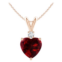 Natural Heart-Shaped 1.4ct Garnet Pendant with Diamond in 14ct Rose Gold
