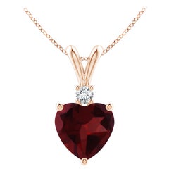 Natural Heart-Shaped 1.4ct Garnet Pendant with Diamond in 14ct Rose Gold