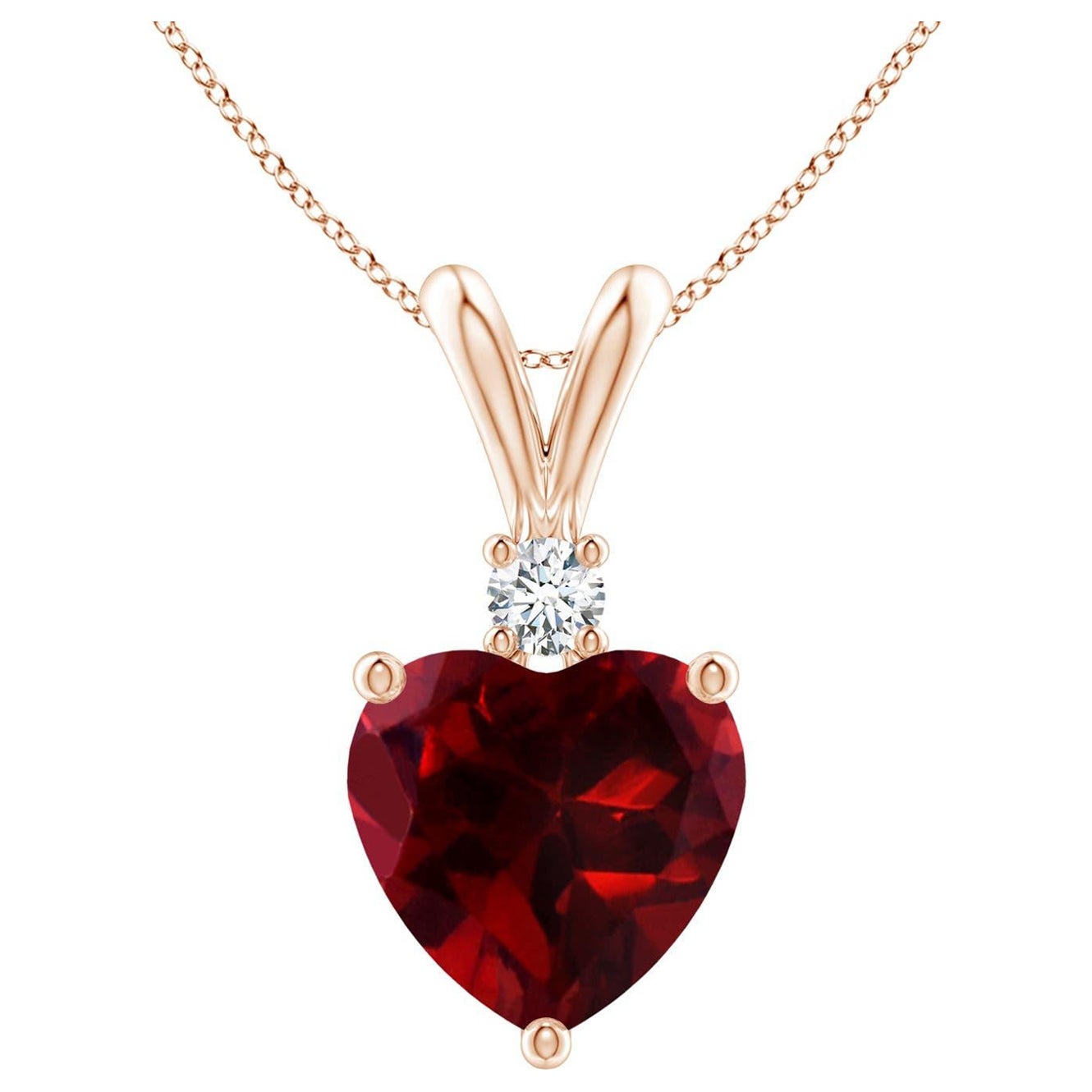 Natural Heart-Shaped 1.85ct Garnet Pendant with Diamond in 14ct Rose Gold