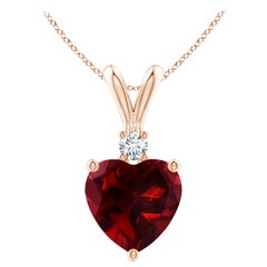 Natural Heart-Shaped 1.85ct Garnet Pendant with Diamond in 14ct Rose Gold
