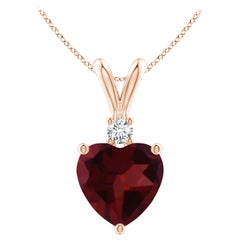 Natural Heart-Shaped 1.85ct Garnet Pendant with Diamond in 14ct Rose Gold