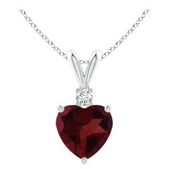 Natural Heart-Shaped 0.90ct Garnet Pendant with Diamond in 14ct White Gold