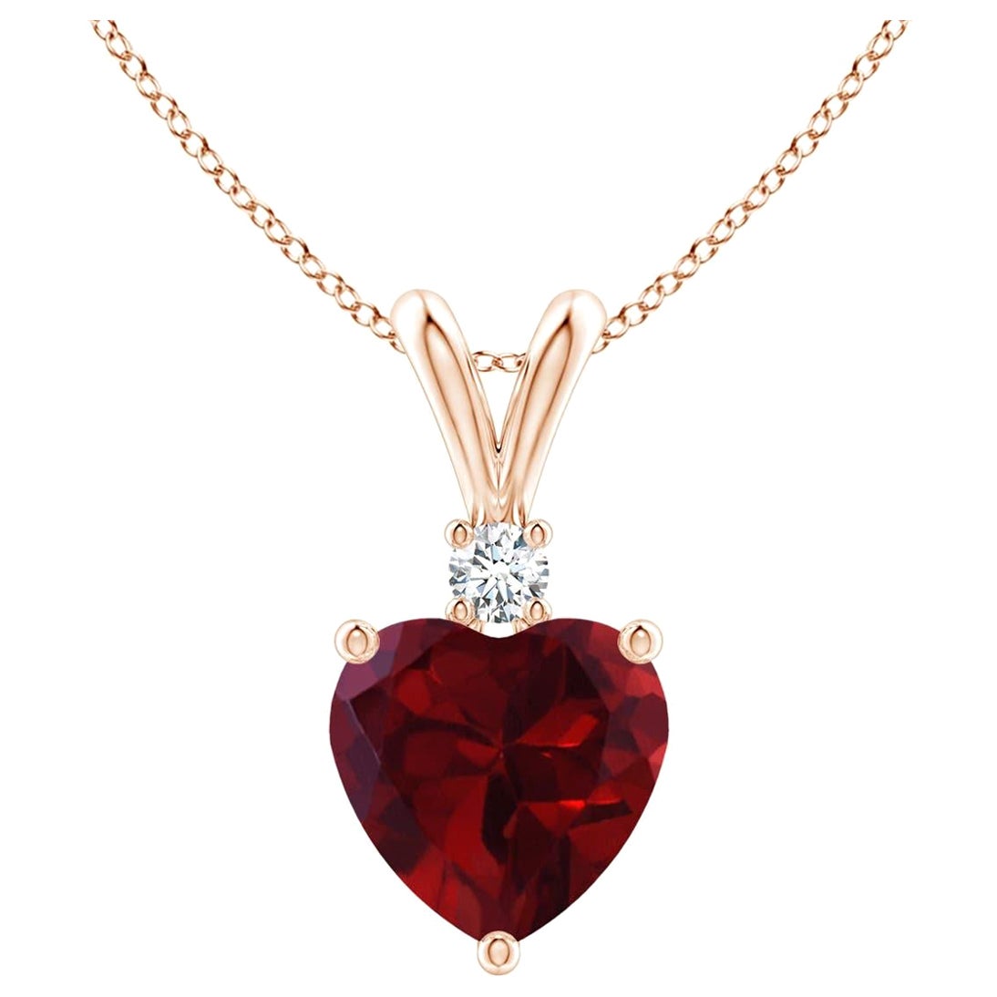Natural Heart-Shaped 0.90ct Garnet Pendant with Diamond in 14ct Rose Gold For Sale