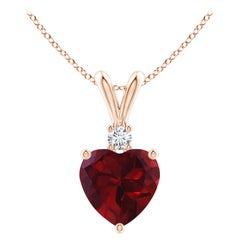 Natural Heart-Shaped 0.90ct Garnet Pendant with Diamond in 14ct Rose Gold