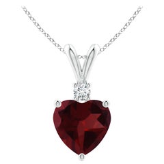 Ciondolo con granato naturale a forma di cuore da 1,4 carati e diamante in oro bianco 14 carati