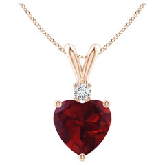 Natural Heart-Shaped 1.4ct Garnet Pendant with Diamond in 14ct Rose Gold